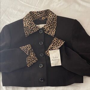 DANA BUCHMAN Black Jacket with Leopard Print Accents